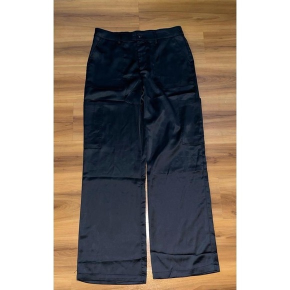 Womens Sanctuary Satin Black Cargo Wide Leg Pants - Picture 2 of 6